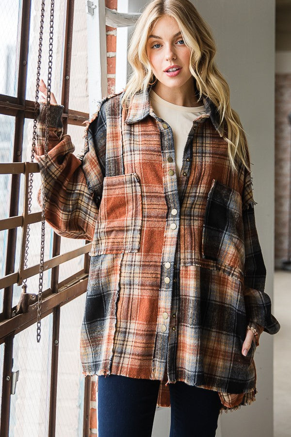 Oli & Hali Mixed Check Plaid Oversize Shirts Jacket