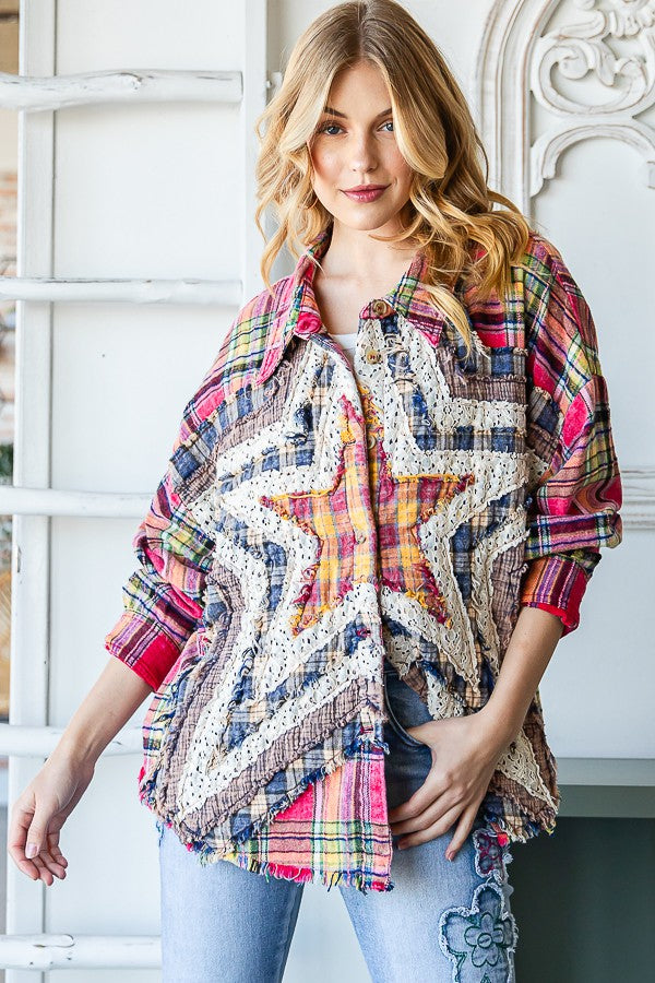 Oli & Hali Washed Star Plaid Shirt Jacket