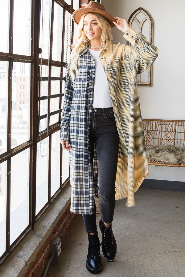 Oli & Hali 

Bleeched Plaid Mixed Long Shirts 

Top