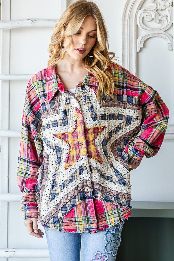 Oli & Hali Washed Star Plaid Shirt Jacket