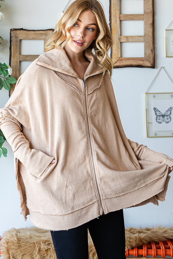 Oli & Hali Washed Turtle Neck Poncho Jacket