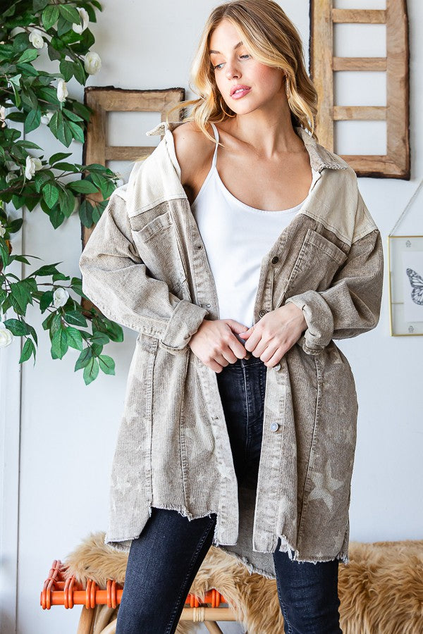 Oli & Hali Mineral Washed Star Print Distressed Jacket