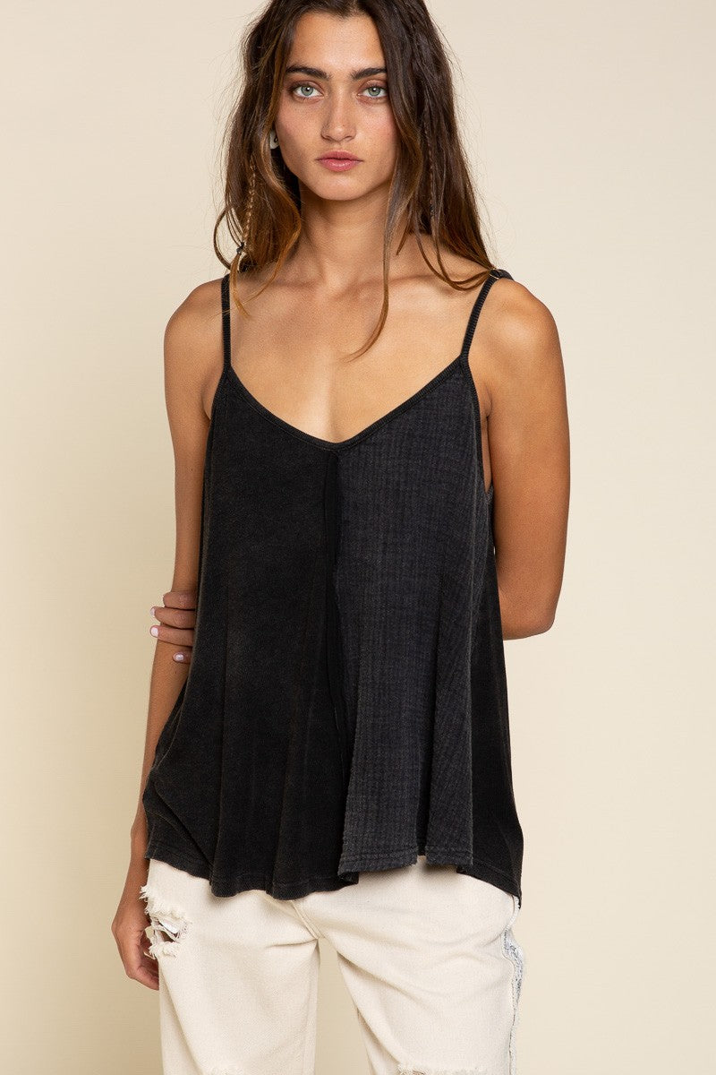 POL Color Block Cut Edge Sleeveless Relaxed Fit Top