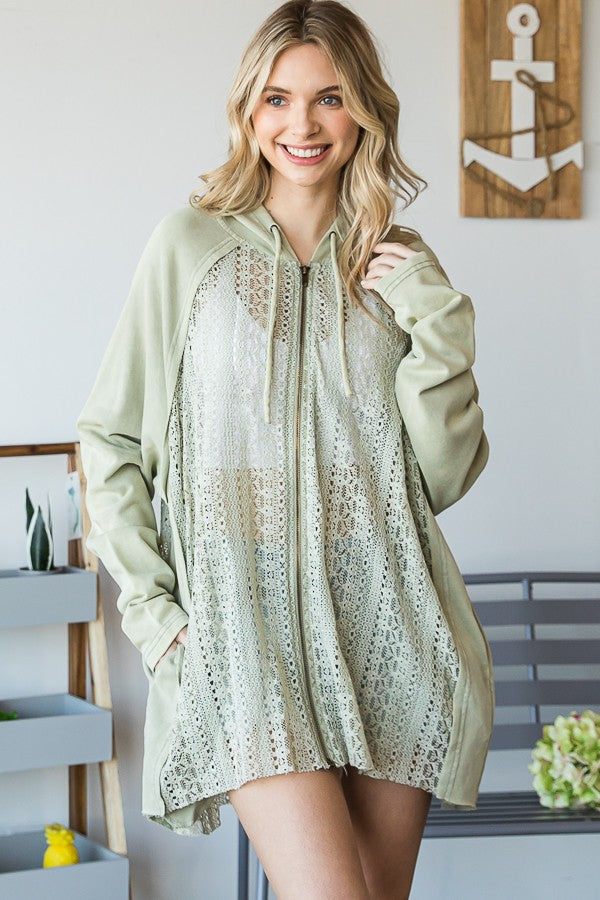 Oli & Hali Mineral Washed Lace Zip Jacket