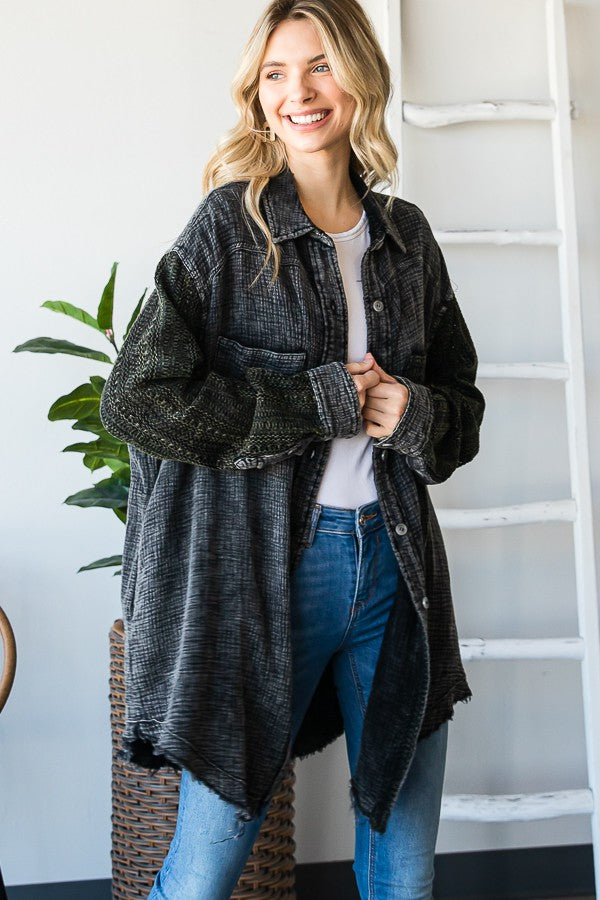 Oli & Hali Mineral Washed Mixed Lace Shirts Jacket