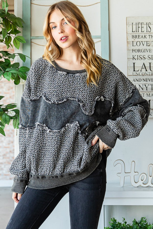 Oli & Hali Washed Fabric Mixed Pullover Top