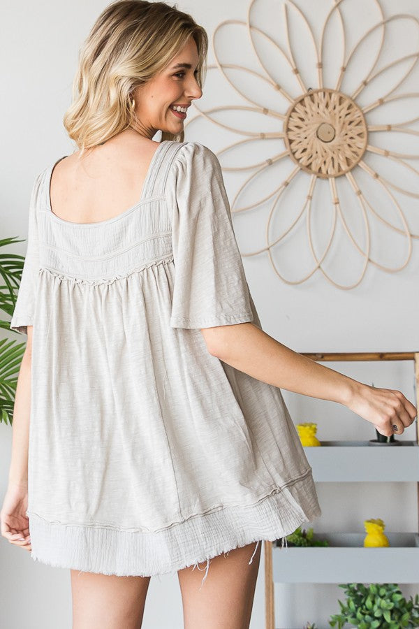 Oli & Hali Mineral Washed Ballon Sleeve Babydoll Top