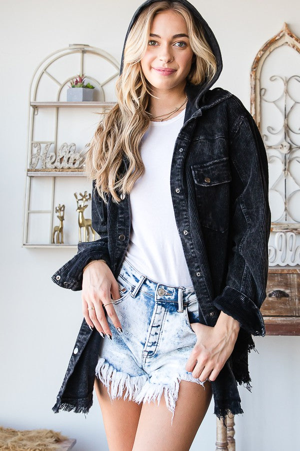 Oli & Hali Corduroy Button Down Hoodie Jacket