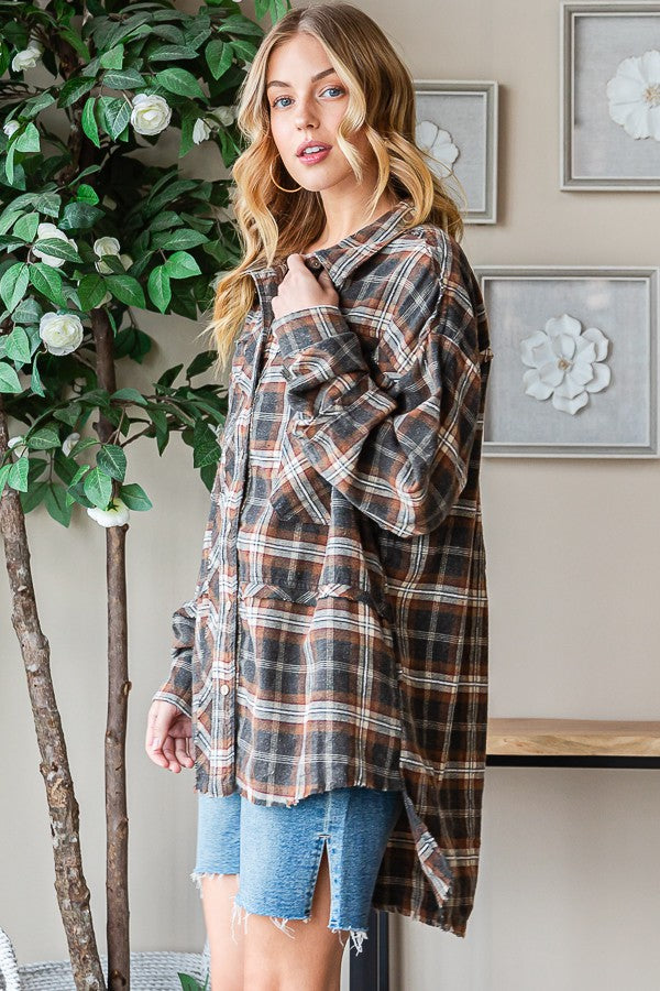 Oli & Hali Mineral Washed Plaid Shirts Top