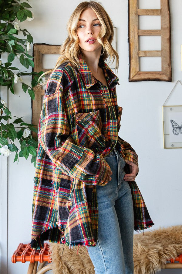Oli & Hali Mineral Washed Plaid Shirts Jacket