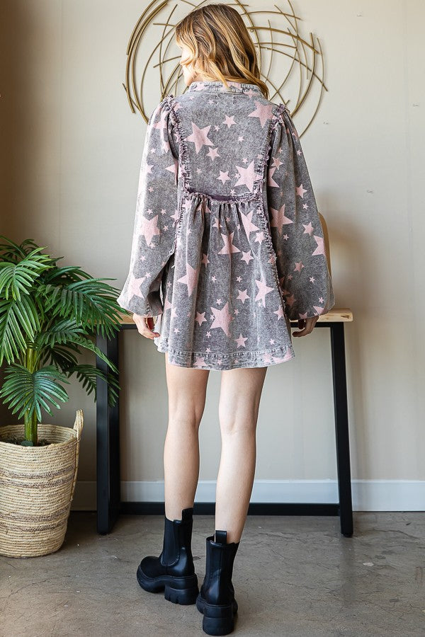 Oli & Hali Washed Star Print Corduroy Babydoll Top