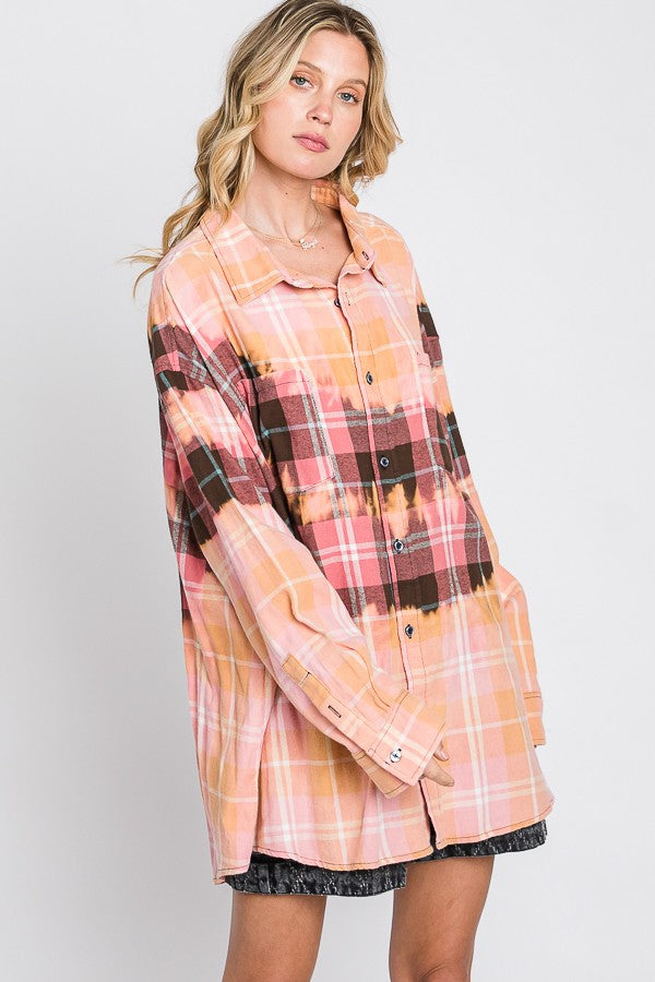 Oli & Hali Tiedye Front Pocket Detail Plaids Shirt Top