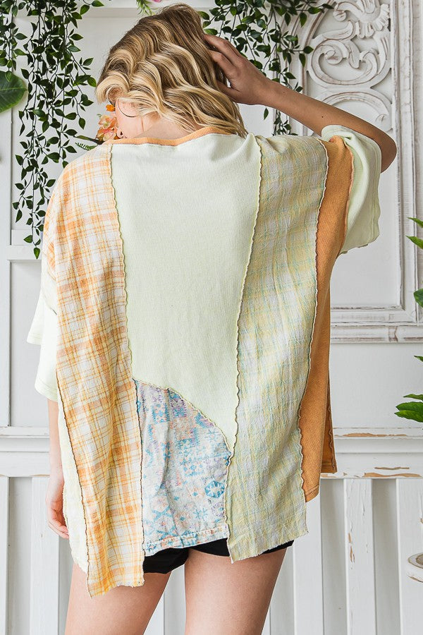 Oli & Hali Striped Sleeve With Wavy Applique Tee Top