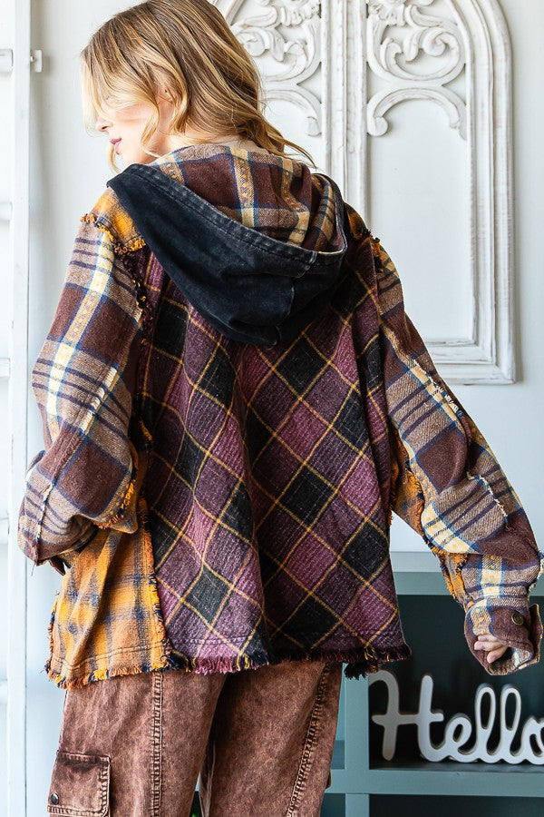 Oli & Hali Plaid Button Front Hoodie Jacket