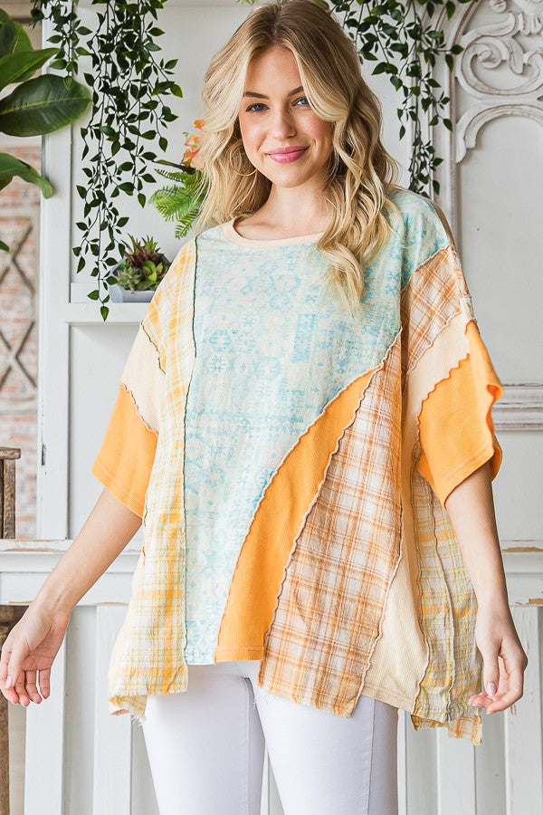 Oli & Hali Striped Sleeve With Wavy Applique Tee Top