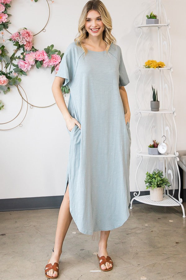 Oli & Hali Mineral Washed Maxi Solid Side Pocket Dress