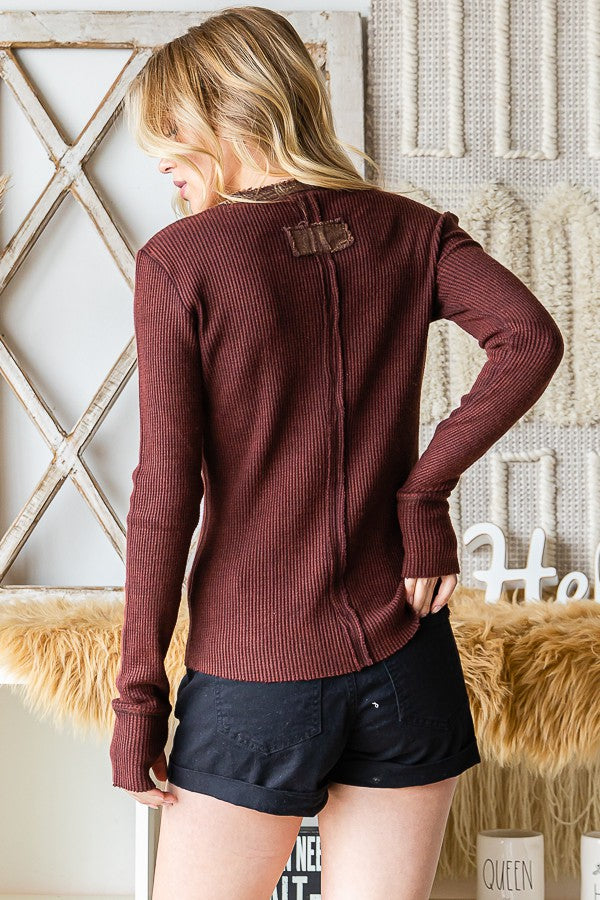 Oli & Hali Mineral Washed Henley Neck Thermal Top