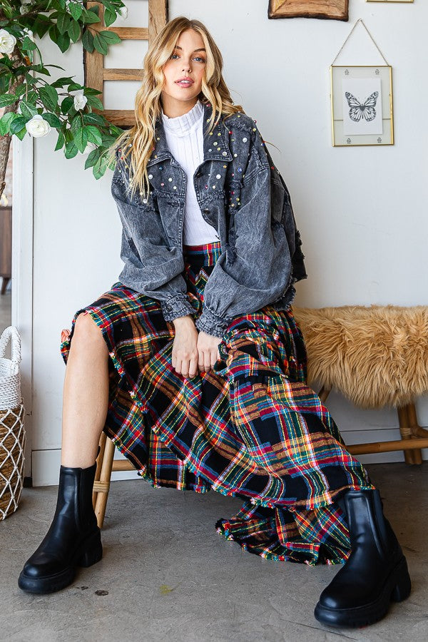 Oli & Hali Stone On Shouder Color Denim Jacket