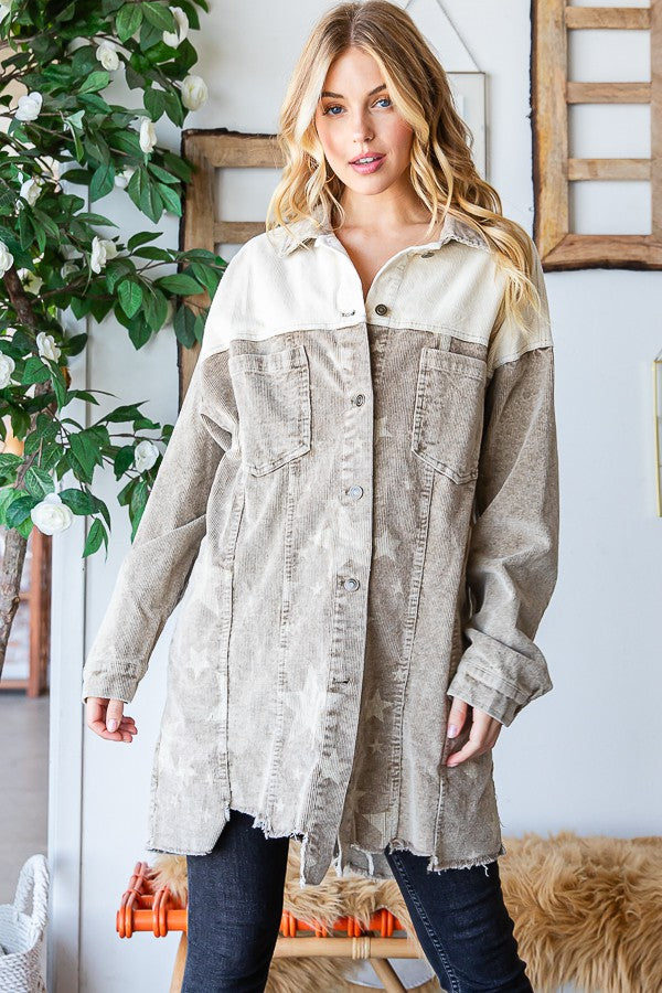 Oli & Hali Mineral Washed Star Print Distressed Jacket