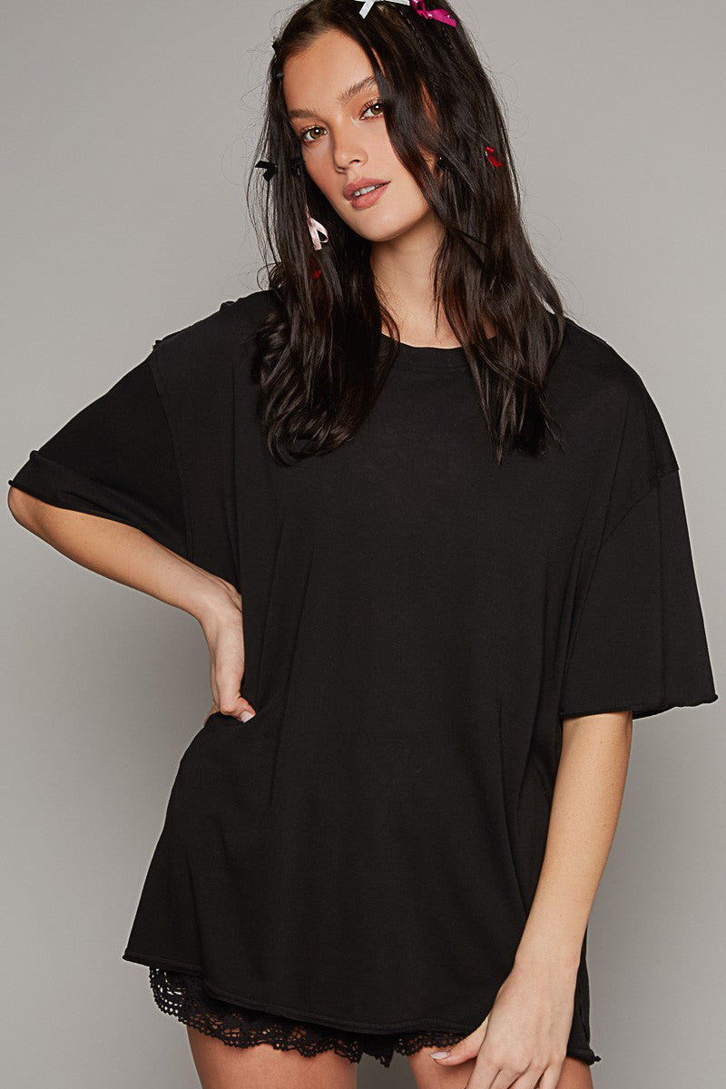 POL Round Neck Short Sleeve Basic Solid Top