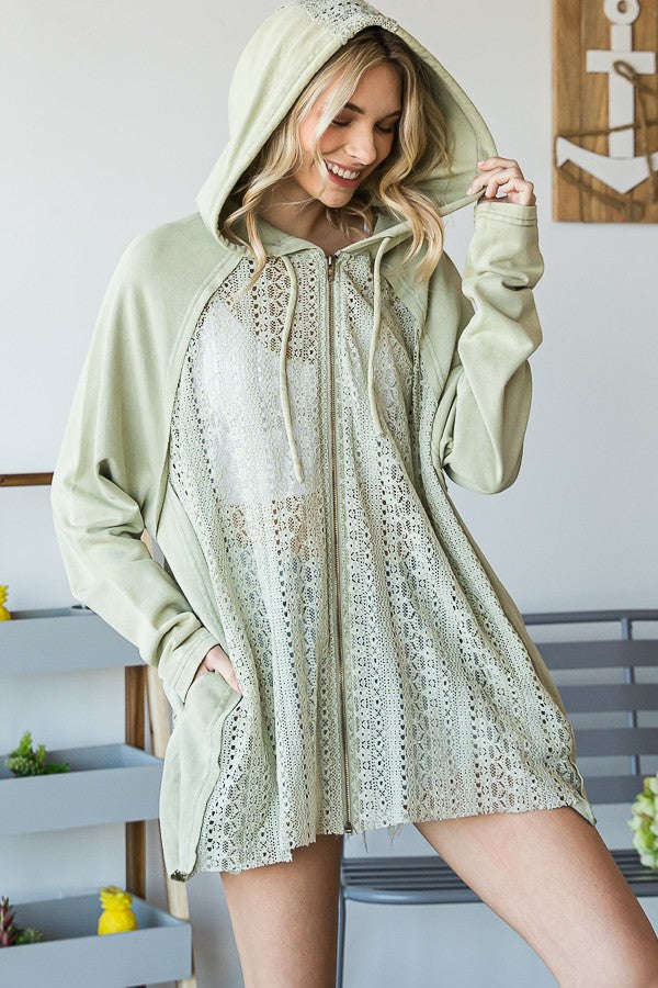 Oli & Hali Mineral Washed Lace Zip Jacket