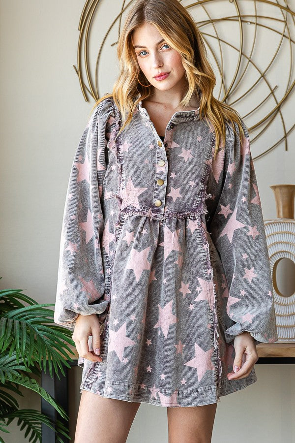 Oli & Hali Washed Star Print Corduroy Babydoll Top