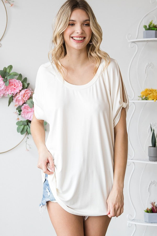 Oli & Hali Cold Shoulder Round Neck Knit Top