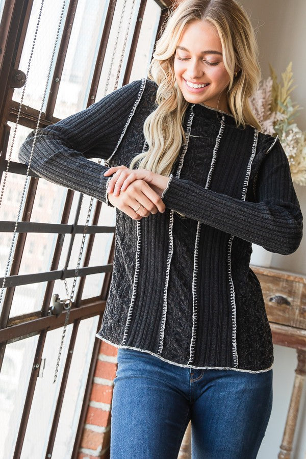 Oli & Hali Washed Piecing Long Sleeve Layering Top