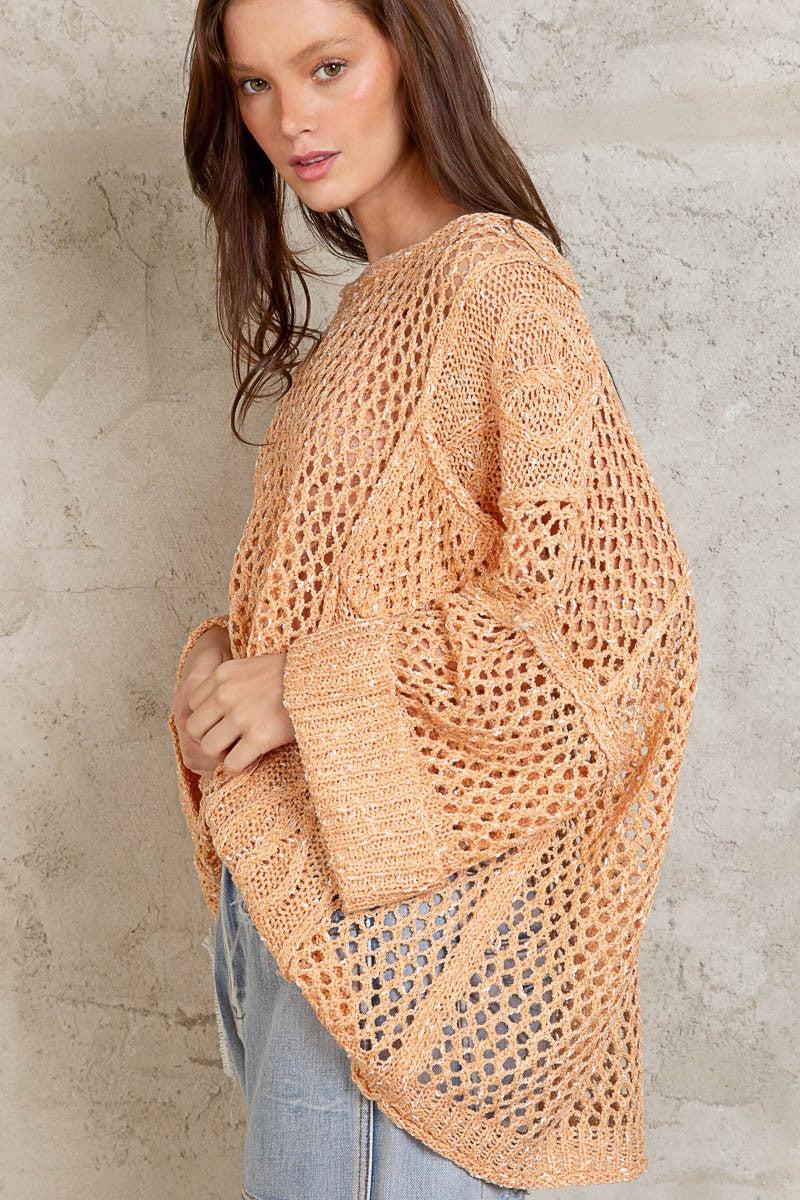 POL Open Knit Long Sleeve Casual Pullover Sweater Top