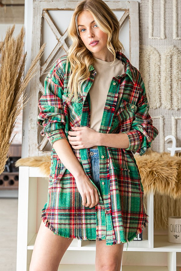 Oli & Hali Mineral Washed Plaid Shirts Jacket