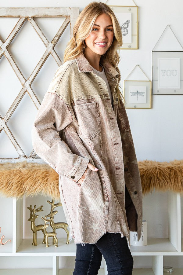 Oli & Hali Mineral Washed Star Print Distressed Jacket