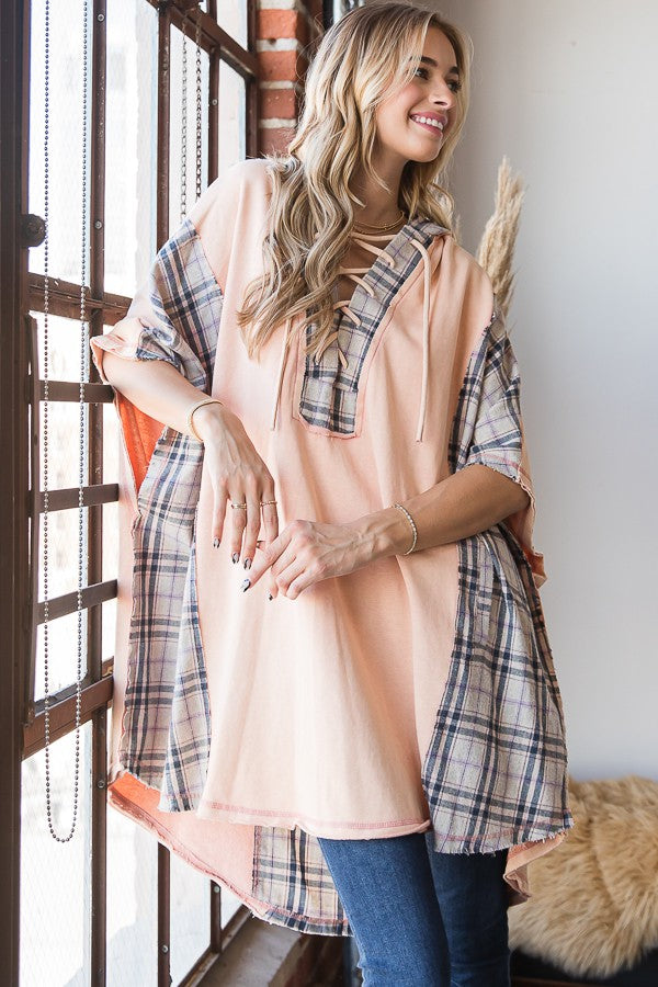 Oli & Hali Mineral Washed Mix Match Plaid Pocketed Top