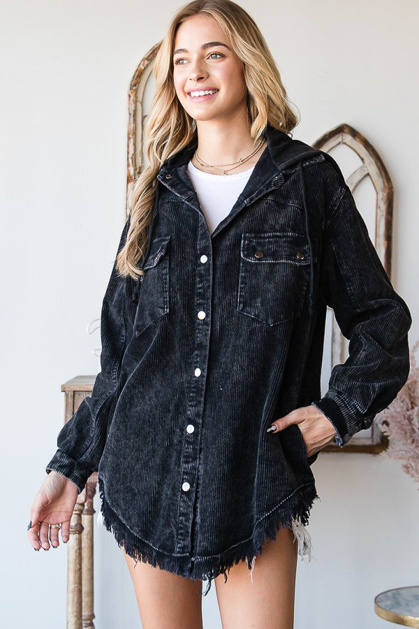 Oli & Hali Corduroy Button Down Hoodie Jacket