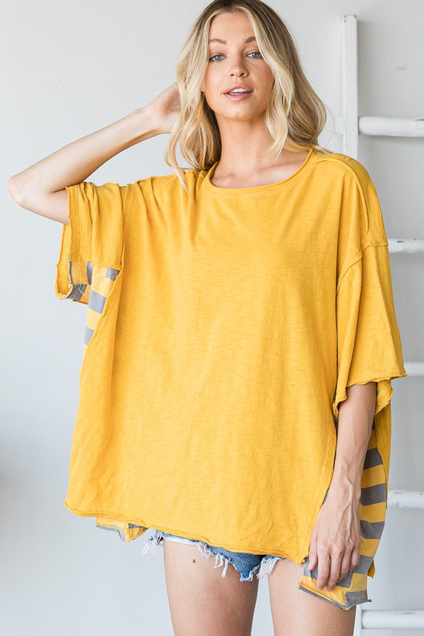 Oli & Hali Mineral Washed Stripe Sides Oversized Boxy Top
