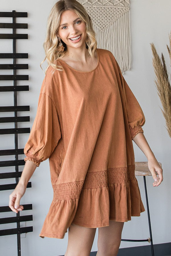 Oli & Hali Mineral Washed Smocking Hem Top