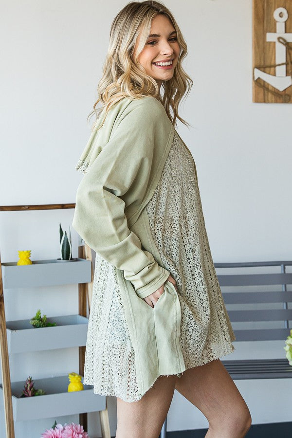 Oli & Hali Mineral Washed Lace Zip Jacket