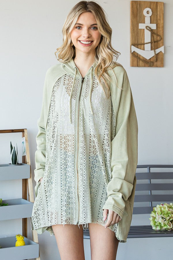 Oli & Hali Mineral Washed Lace Zip Jacket