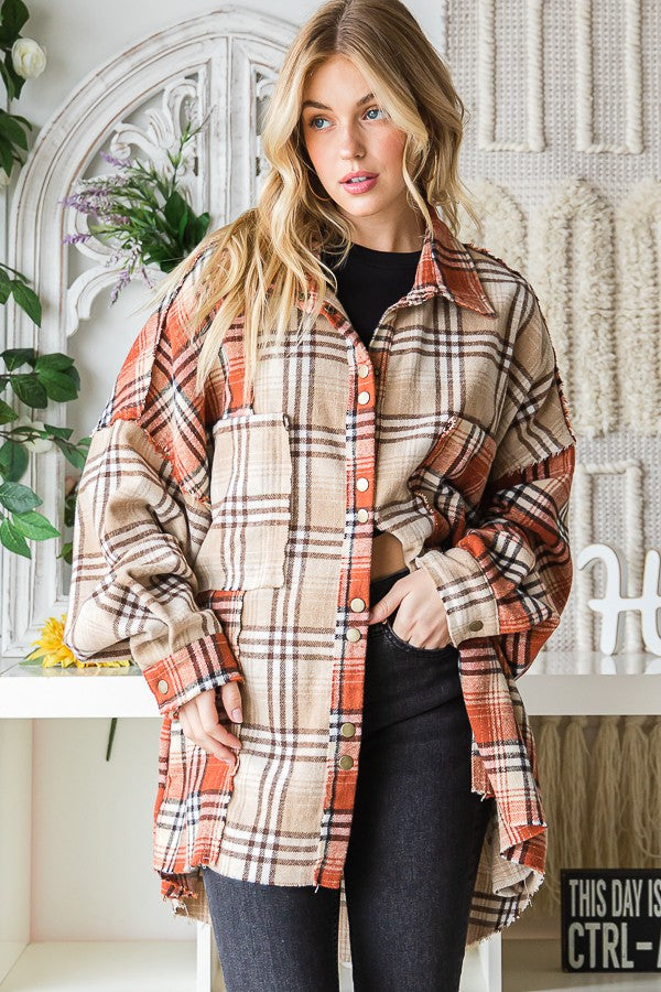Oli & Hali Mixed Check Plaid Oversize Shirts Jacket