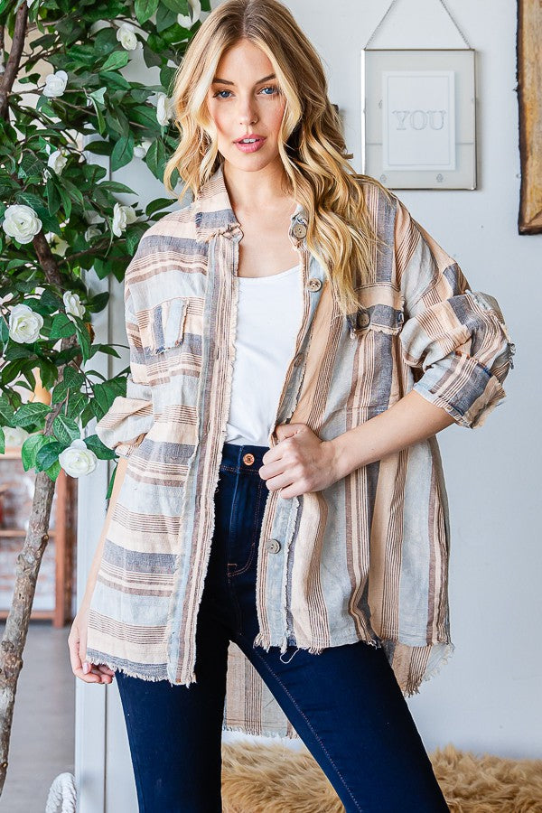 Oli & Hali Mineral Washed Multi Striped Shirts Top