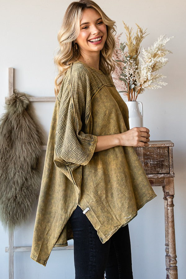 Oli & Hali Mineral Washed Color Block Sides Oversized Top