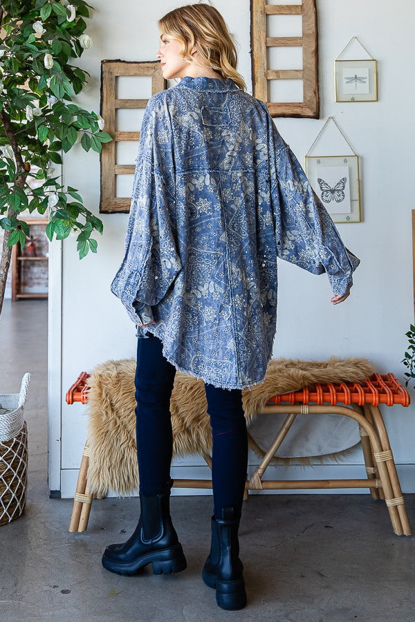 Oli & Hali Scarf Print Button Front Shirt Top