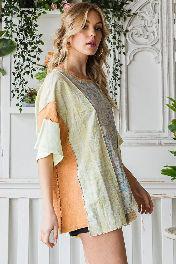 Oli & Hali Striped Sleeve With Wavy Applique Tee Top