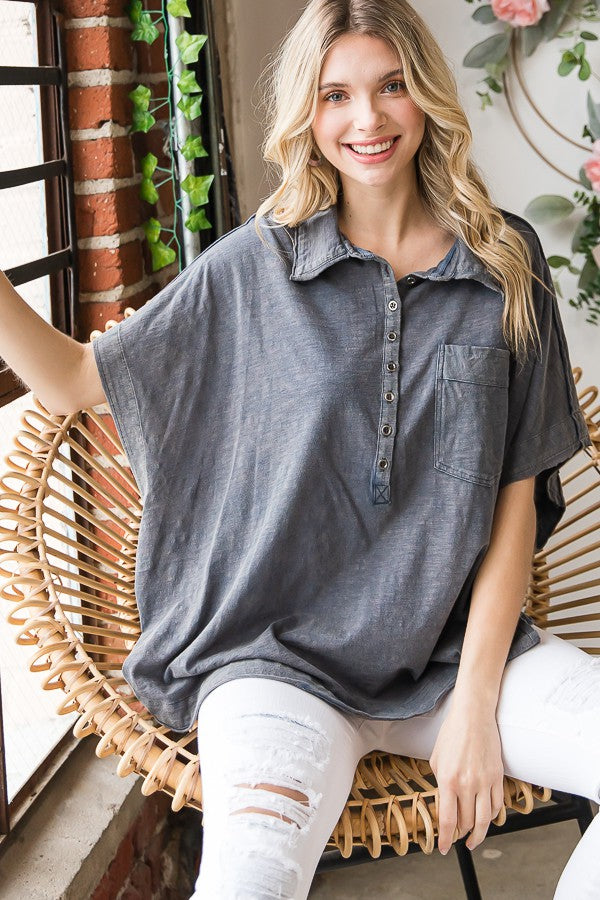 Oli & Hali Mineral Washed Button Down Top