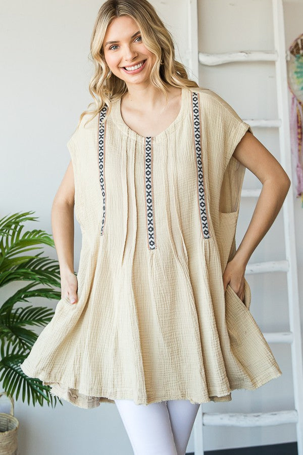 Oli & Hali Mineral Washed Tape Detail Tunic Top