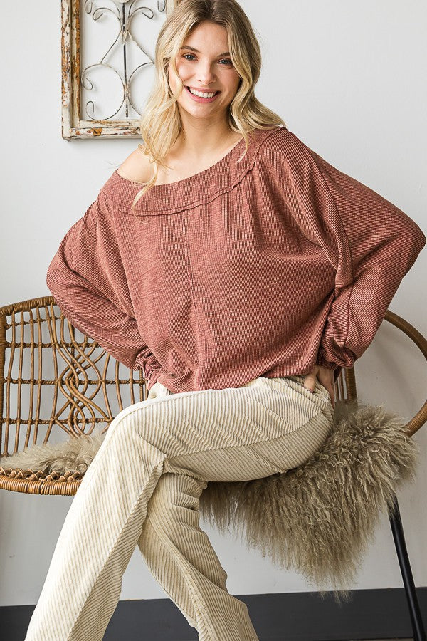 Oli & Hali Mineral Washed Dolman Sleeve Ribbed Top