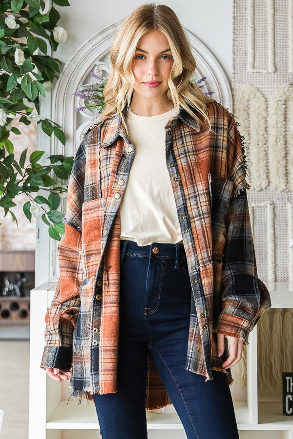 Oli & Hali Mixed Check Plaid Oversize Shirts Jacket