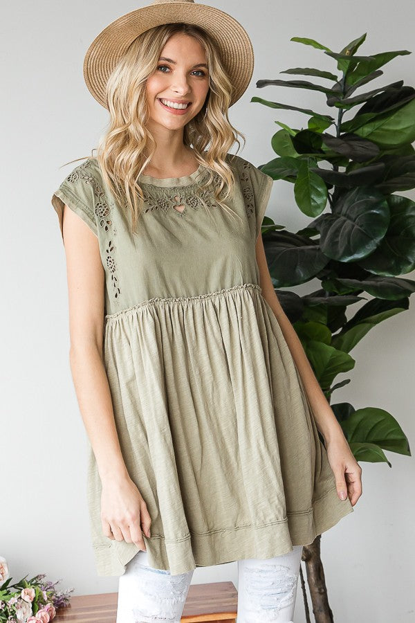 Oli & Hali Mineral Washed Embroidey Open Back Tunic Dress