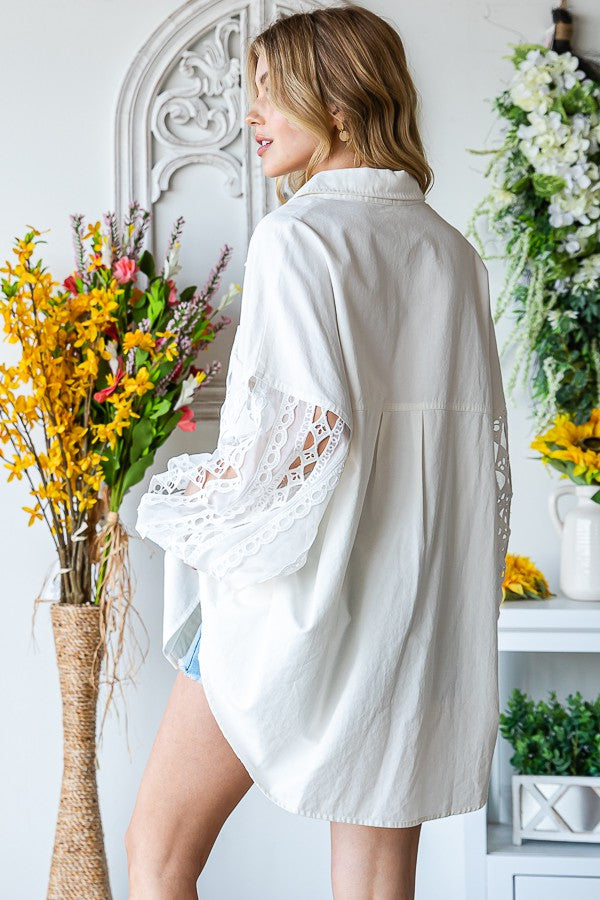 Oli & Hali Mineral Washed Embroidery Olganza Sleeve Top