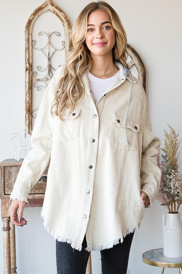 Oli & Hali Corduroy Button Down Hoodie Jacket