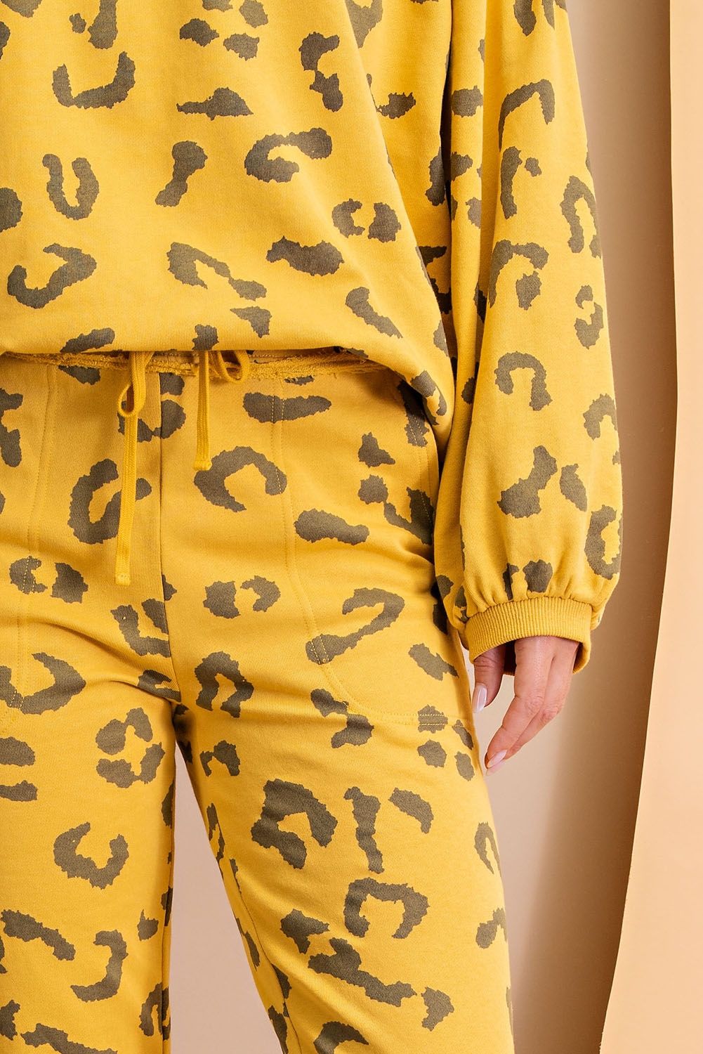 Easel Animal Print Terry Knit Washed Cuffed Hem Jogger Sweat Pants - Roulhac Fashion Boutique